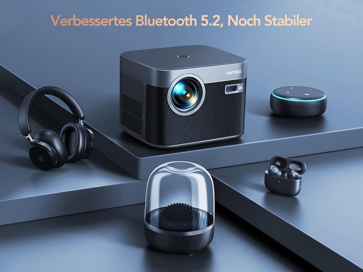 Beamer 4K Unterstützung【Netflix & Autofokus/Trapezkorrektur】 Full HD 1080P Beamer Heimkino WiFi6 Blu