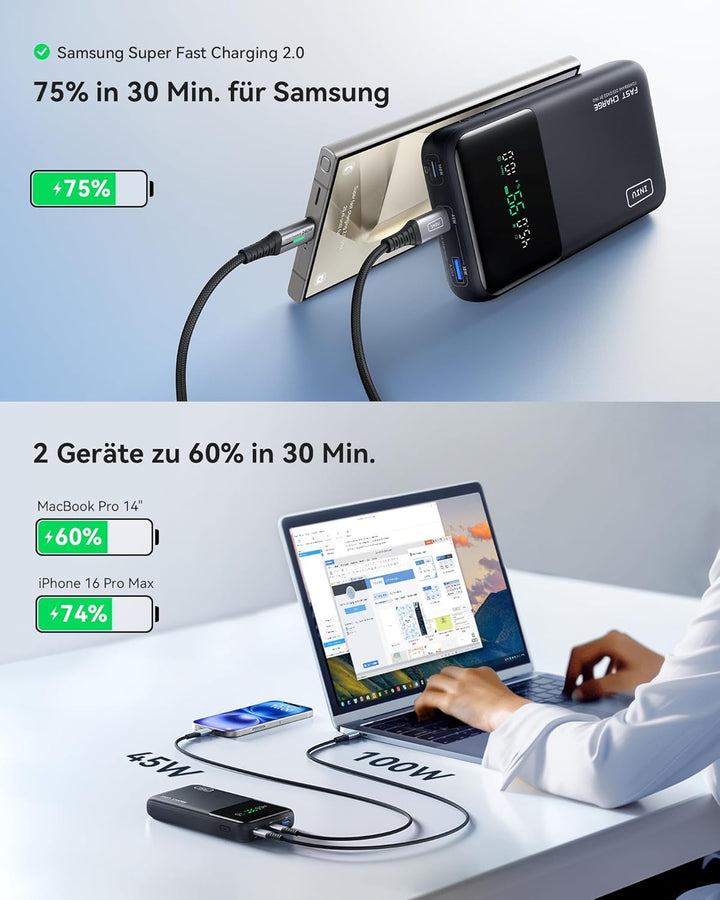 INIU Power Bank, 25000mAh 140W Powerbank leicht und leistungsstark Phone & Laptop, Schnelles Mini Ex