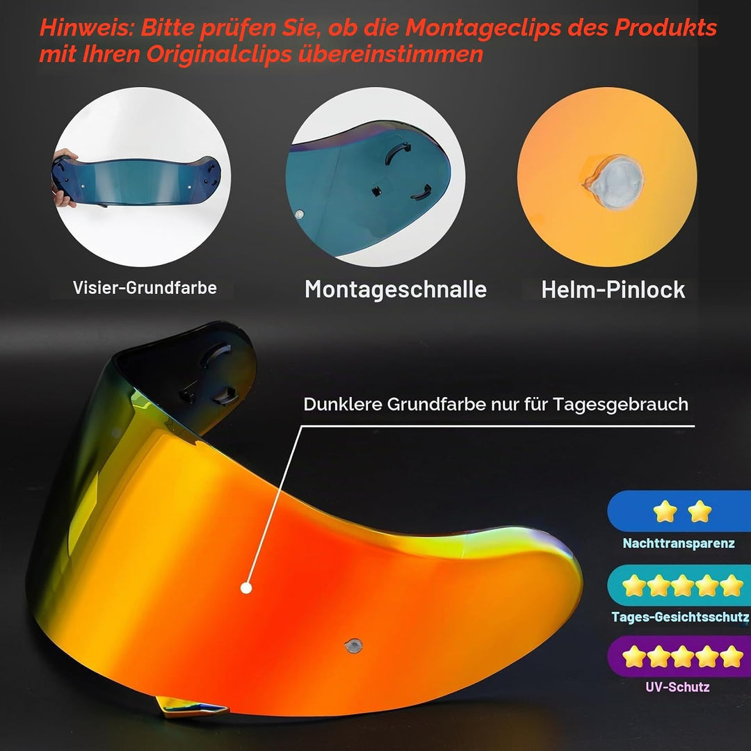 PSLER Helm Visier für Neotec 2 - Verspiegelt Helmvisier für Shoei Neotec 2 CNS-3 Getöntes Visier Mot
