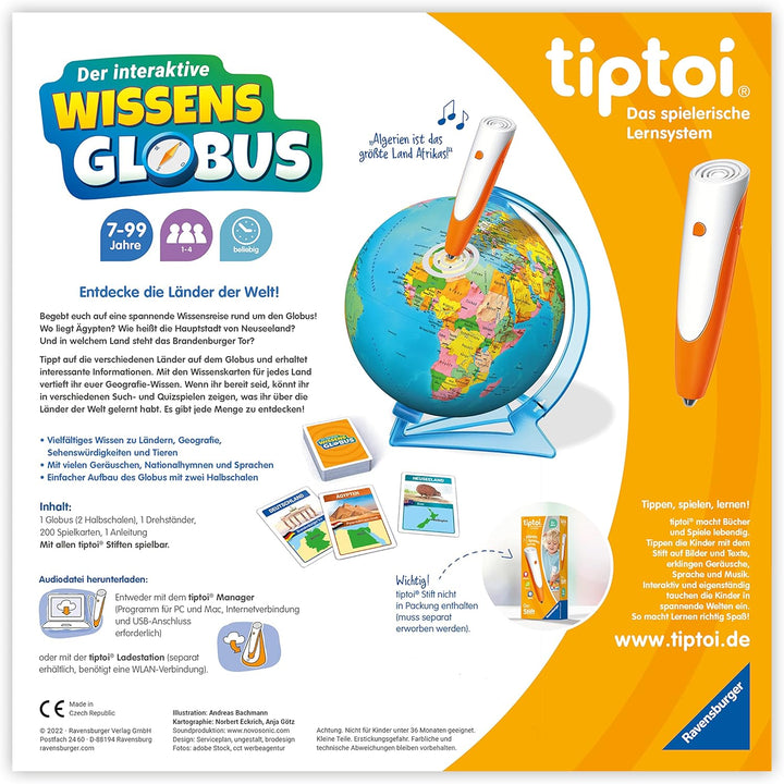 Ravensburger tiptoi Spiel 00107 - Der interaktive Wissens-Globus - Lern-Globus für Kinder ab 7 Jahre