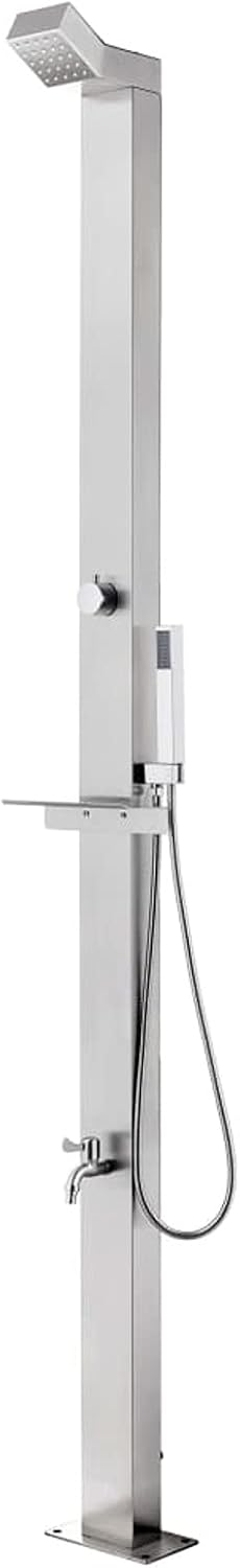 Gartendusche mit Grauer Bodenplatte, Garten Dusche, Outdoor Shower, Aussendusche Garten, Duschkopf F