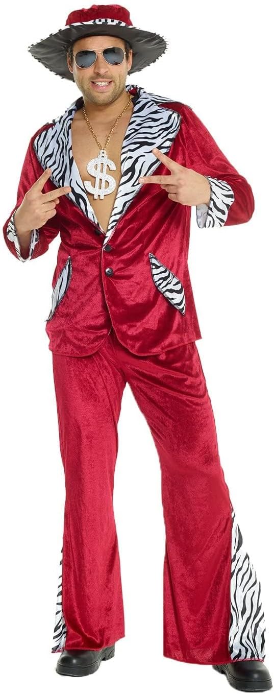 Morph Rotes Pimp Kostüm für Herren, 70er Jahre Outfit, Perfekt für Vegas und Halloween XL, XL