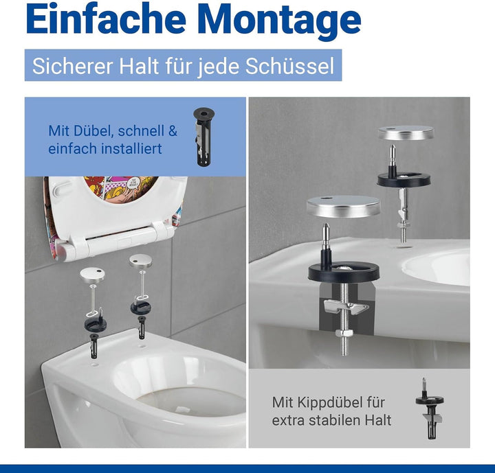 WENKO WC-Sitz Pop-Art, Toilettensitz mit Absenkautomatik, Fix-Clip Hygiene-Befestigung, WC-Deckel au