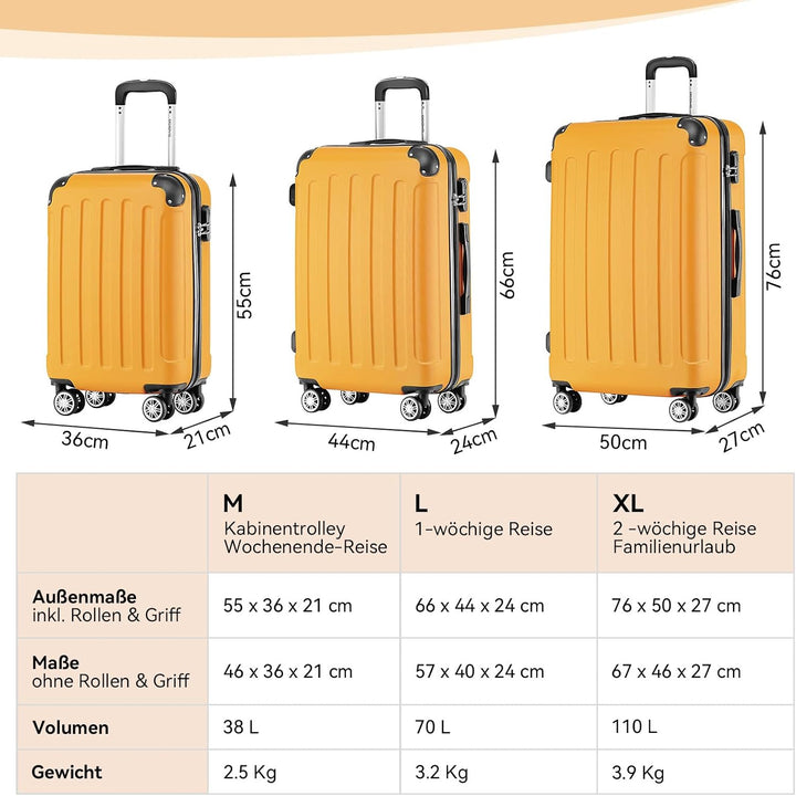 BEIBYE Hartschalen-Koffer Trolley Rollkoffer Reisekoffer Sicherheit Zahlenschloss Zwillingsrolle ABS