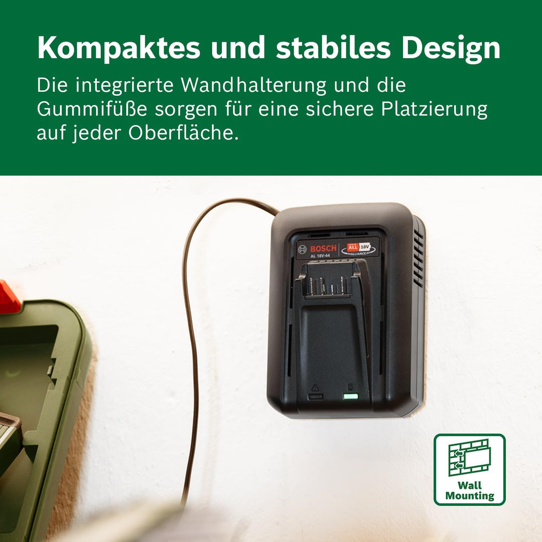 Bosch Schnellladegerät AL 18V-44 (18V System; 4,4A Ladestrom, Akku-Ladezeit 2,0/2,5/4,0/6,0 Ah: 34/4