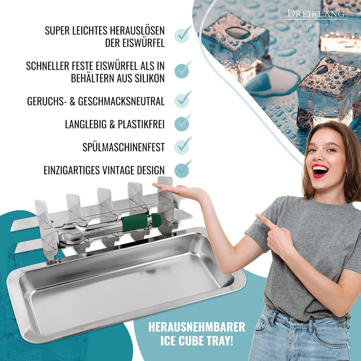 Dreiklang - be smart robuste Eiswürfelform Eiswürfelbehälter hochwertig Edelstahl mit Hebel und kält