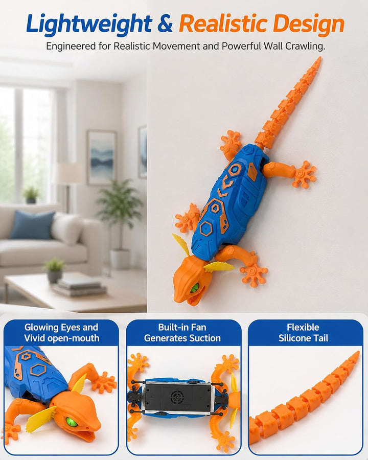 Kikapabi Ferngesteuerter Wandkletterer Gecko, RC Wandkletterer Echse LED-Augen, Boden- und Deckenkle