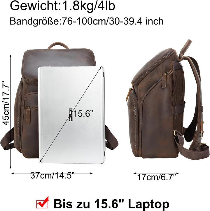 TIDING Rucksack Herren Leder 15,6 Zoll Laptop Tasche Schulrucksack Laptoptasche Grosse Kapazität Day