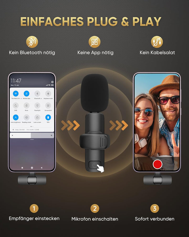 Lavalier Mikrofon Kabellos kompatibel mit iPhone/iPad/Android-Handy/Laptop, Plug-Play Wireless Anste