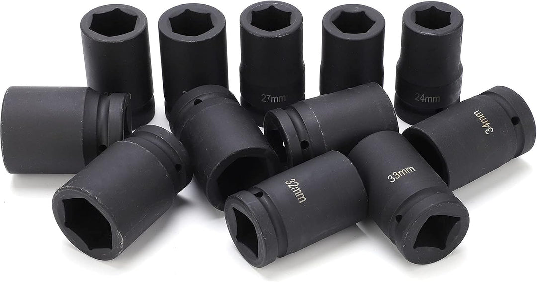 1'' Schlagschrauber Nüsse Set, 12-teilig Steckschlüsselsatz Impact Socket Set 24/26/27/29/30/32/33/3