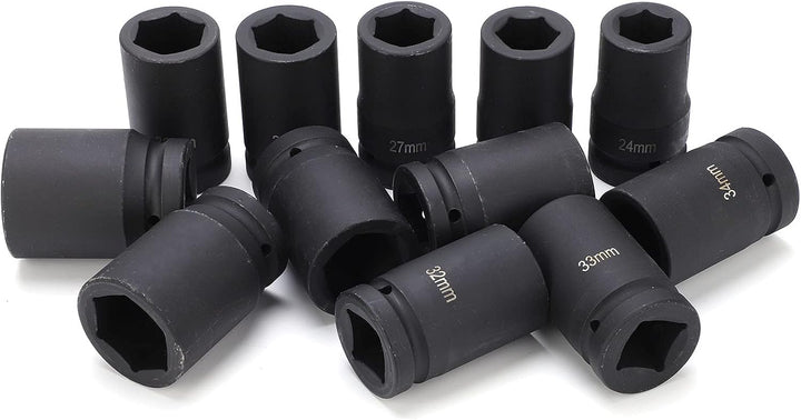 1'' Schlagschrauber Nüsse Set, 12-teilig Steckschlüsselsatz Impact Socket Set 24/26/27/29/30/32/33/3
