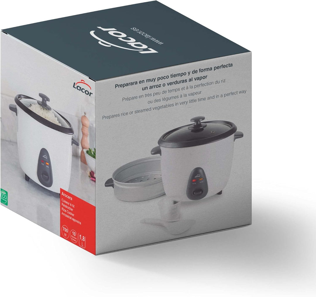 Lacor - 69233 - Elektrischer Reiskocher mit abnehmbarem Inneneimer von 1,8 L, Antihaft 100% ECO und