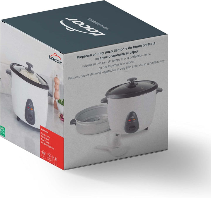 Lacor - 69233 - Elektrischer Reiskocher mit abnehmbarem Inneneimer von 1,8 L, Antihaft 100% ECO und