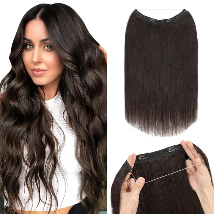 Extensions Echthaar mit transparenter Schnur, Silk-co Wire in Extensions Naturschwarz 55g, Secrets H