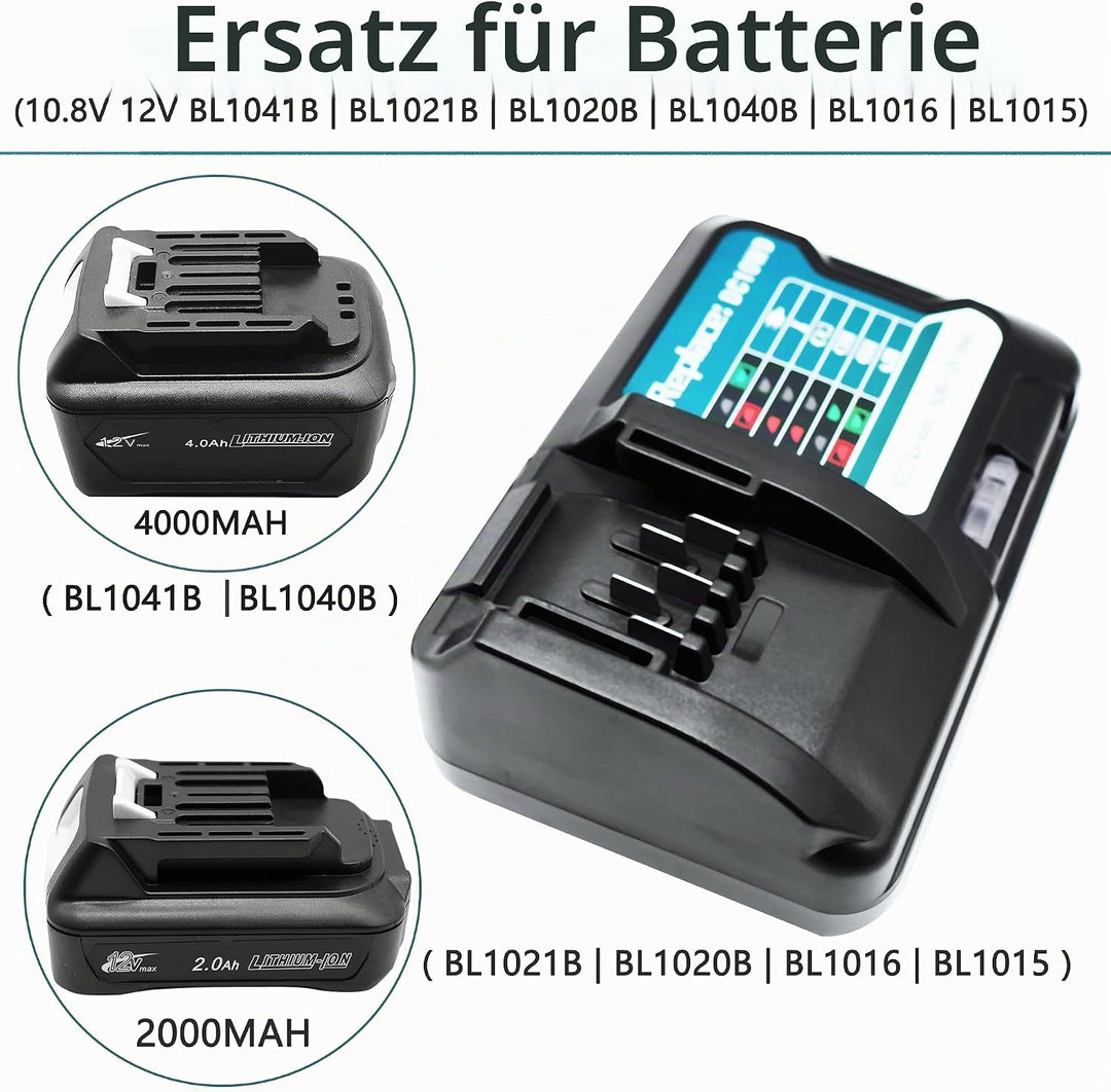 GOLEMON® 4,0Ah BL1041B Akku + Ladegerät DC10WD ersetzen für Makita (BL1016) BL1015 BL1020B BL1021B D