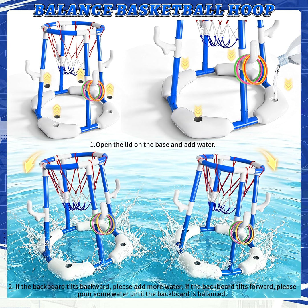 Sitodier Pool-Basketballkorb, 4-in-1-Schwimmkorb mit Ringen, Wurfspiel und haftenden Bällen für Fami