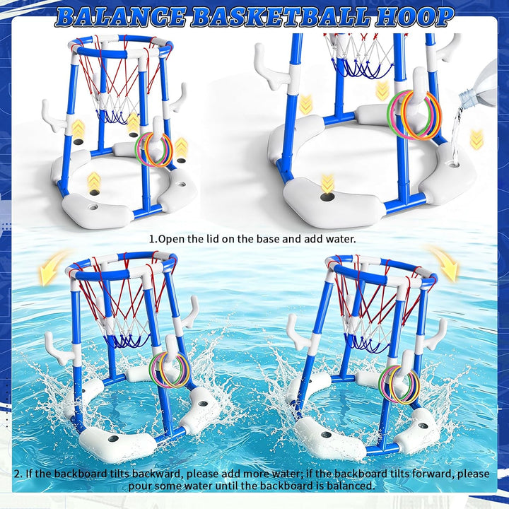 Sitodier Pool-Basketballkorb, 4-in-1-Schwimmkorb mit Ringen, Wurfspiel und haftenden Bällen für Fami