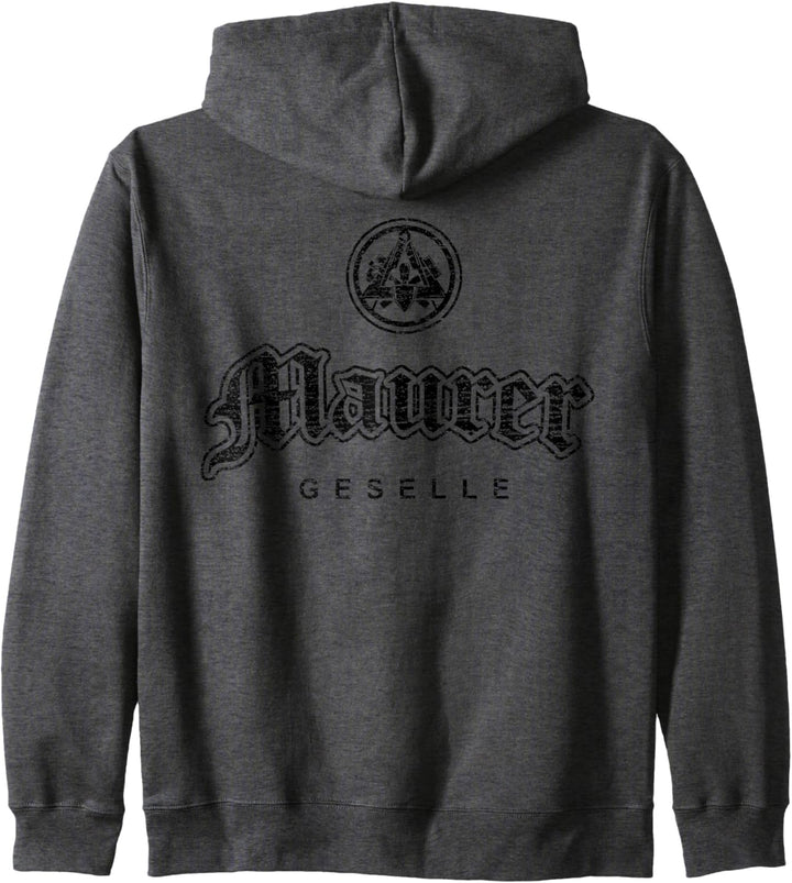 Zunftzeichen Maurer Geselle in alt-gotischer Schrift Kapuzenjacke
