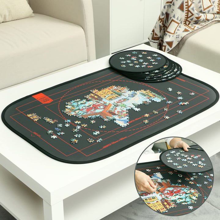 HXMARS Faltbares Puzzlebrett: Grosse Tragbare 1000-Teile-Puzzlematte mit 6 Schubladen, Puzzle-Aufbew