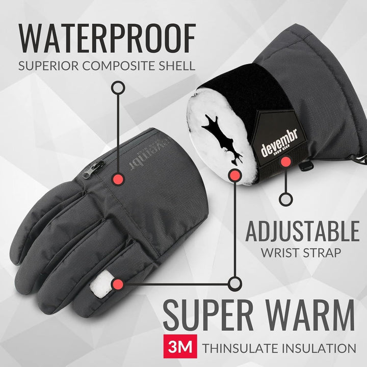 devembr Skihandschuhe mit Handgelenkschützern, Warme Snowboardhandschuhe für Herren und Damen (XS/S/