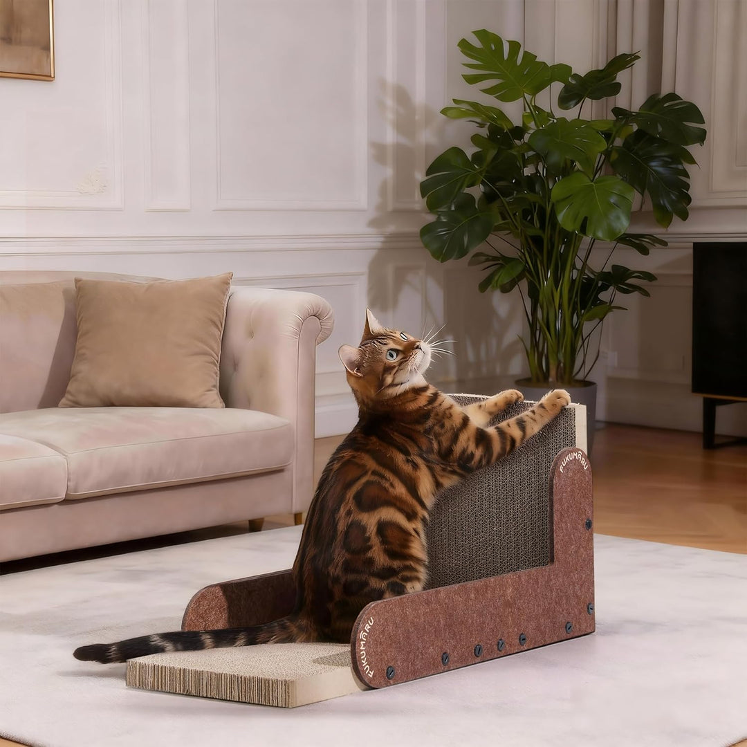 FUKUMARU Kratzbrett Katzen, 68 cm hohe L förmige Kratzpappe für Katzen, widerstandsfähig Katzenkratz