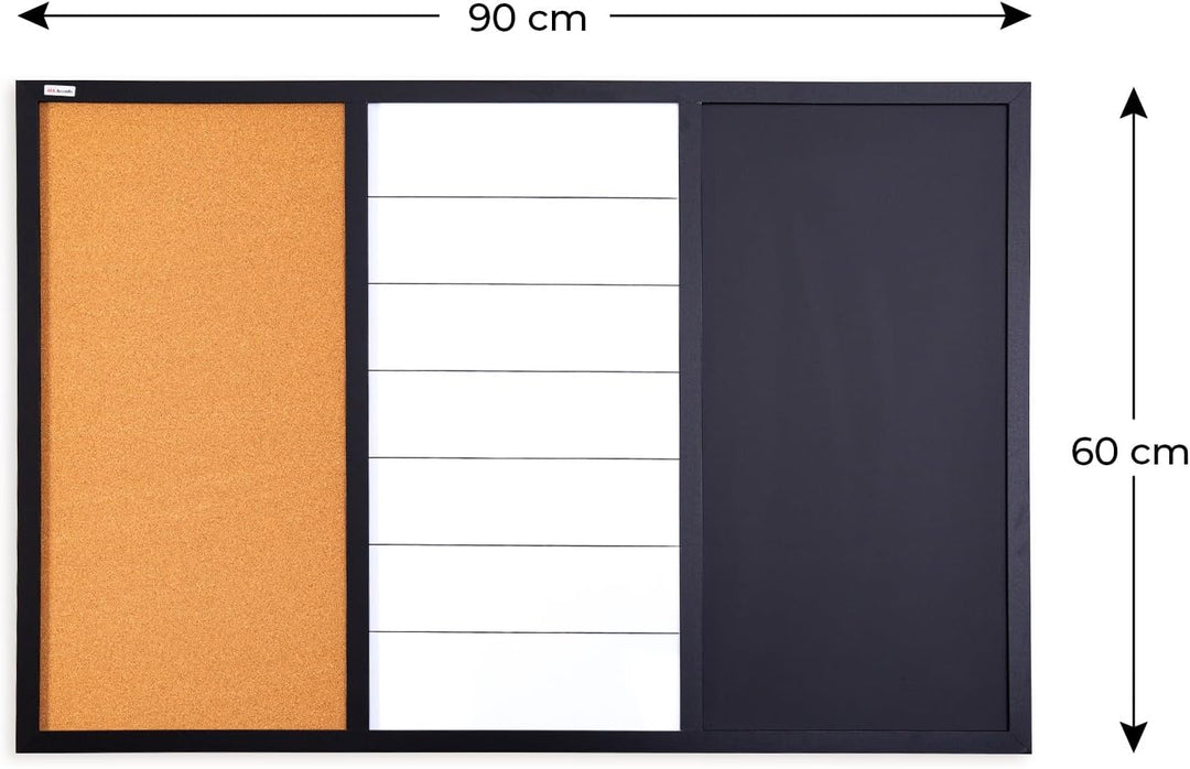 ALLboards 3-in-1-Kombitafel: Whiteboard, Kreidetafel magneitsch, Kork 90×60 cm + Zubehör 90x60cm 3 i