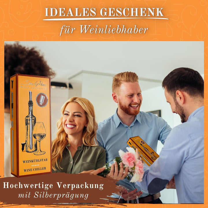 4-in-1 Weinkühlstab Premium Set - 100% Edelstahl Ausgiesser & Weinkühler, inkl. Verlängerung & Flasc