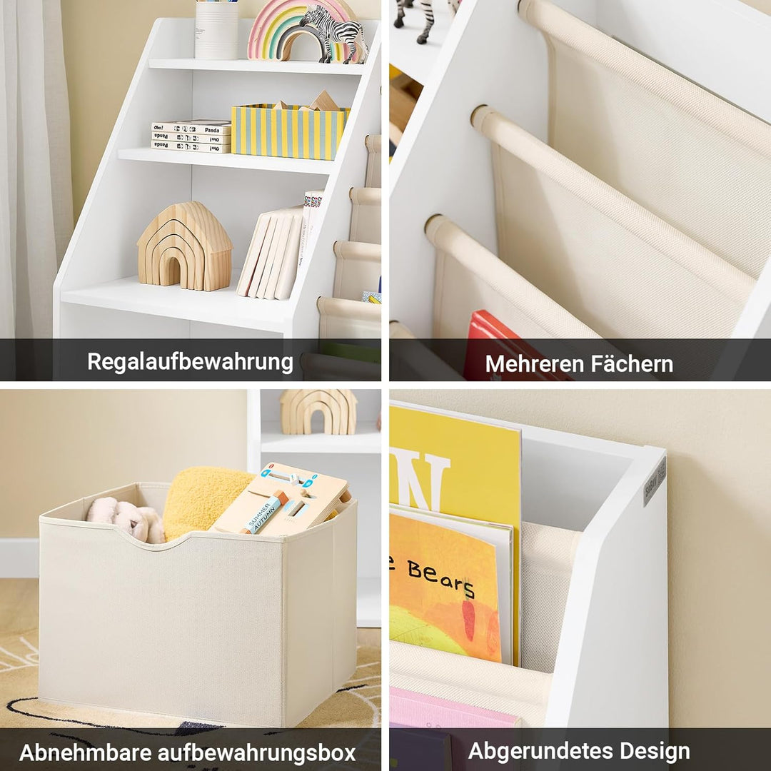 SoBuy Bücherregal Kinder Kinderregal Montessori mit Stofftaschen, 3 Regal und Vliestaschen Spielzeug
