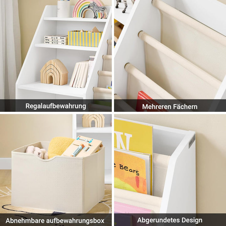 SoBuy Bücherregal Kinder Kinderregal Montessori mit Stofftaschen, 3 Regal und Vliestaschen Spielzeug