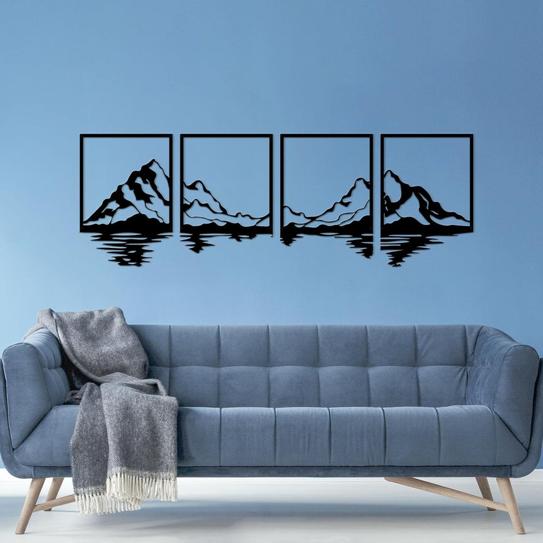 ESTART 4 Stück Metall Berg Wandkunst, grosse Berge Wanddekoration, Bergflüsse, dekoratives Gemälde,