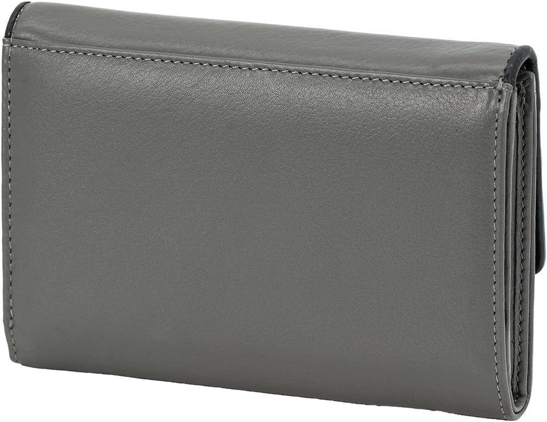 LINDENMANN Geldbeutel Damen/Damen Portemonnaie, Vollrindleder genarbt, grau