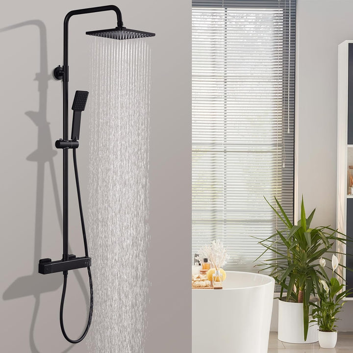 HOMELODY Duschsystem mit Thermostat Schwarz - Duscharmatur Edelstahl Regendusche mit armatur, Duscha