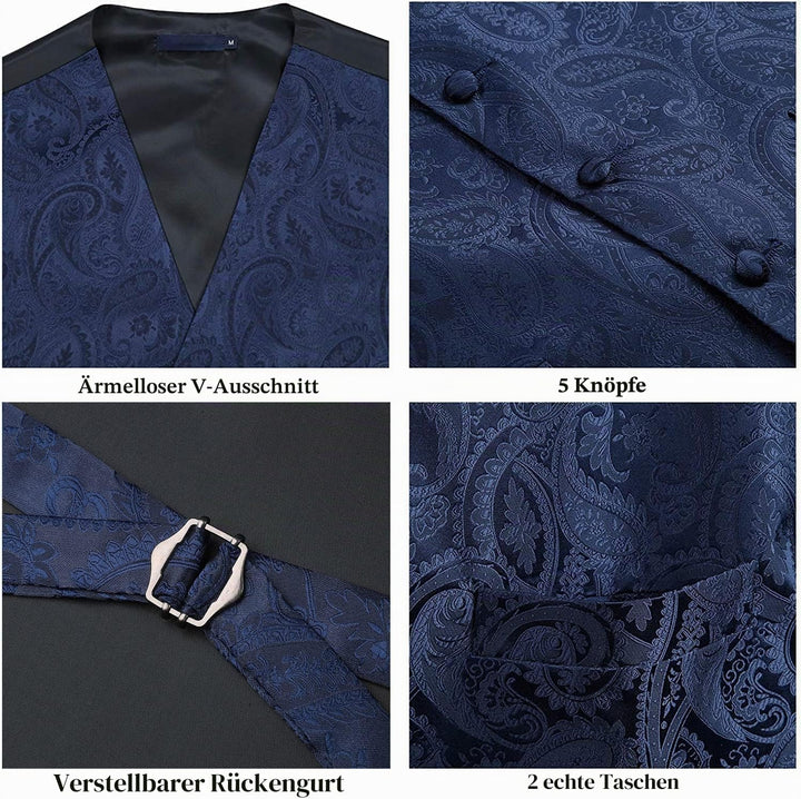 Enlision Anzugweste Herren Hochzeit Paisley Weste und Krawatte Einstecktuch Party Floral Jacquard An
