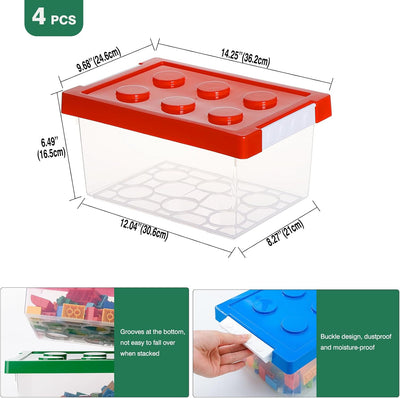 Greentainer Aufbewahrungsbox Spielzeug mit deckel, 4 Stück Stapelbar Spielzeug Box aus Kunststoff,Au