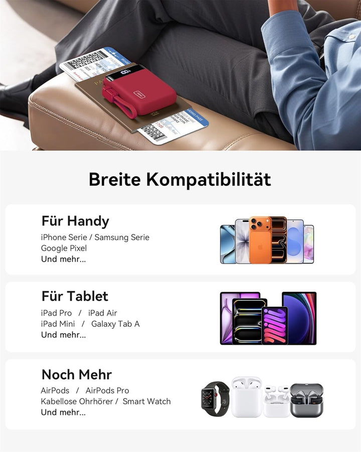 INIU Power Bank, Ultra Klein 20000mAh 22.5W Schnellladefunktion Power Bank, USB-C In&Out Externe Han
