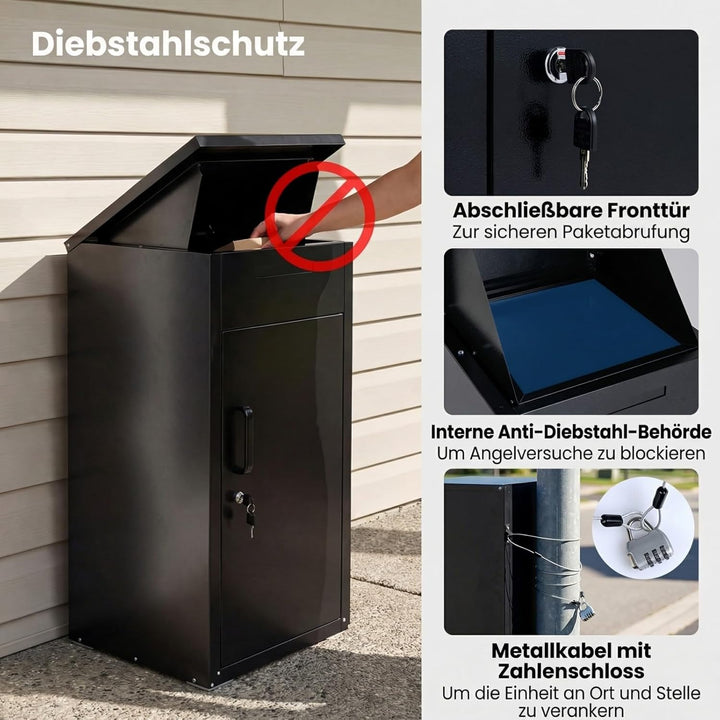 COSTWAY Paketbox, Briefkasten mit Paketfach aus verzinktem Stahl, Paketbriefkasten inkl. 2 Schlüssel