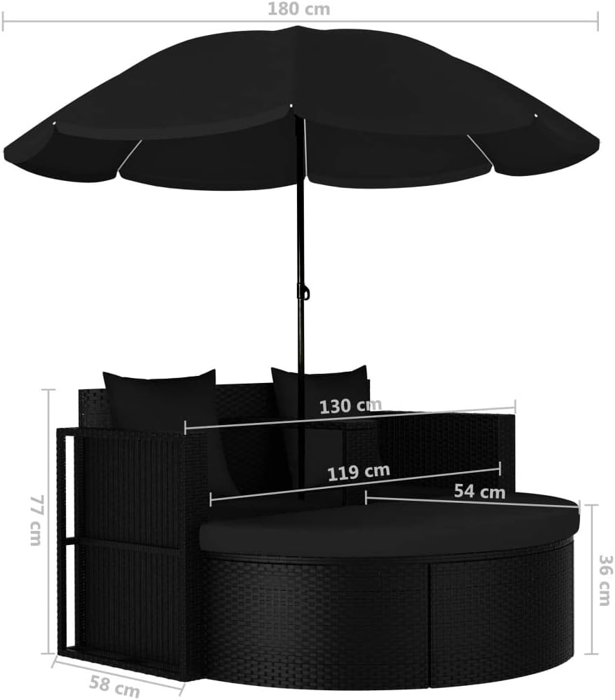 TEWTX7 Outdoor Poly Rattan Gartensofa 2-Sitzer mit Sonnenschirm Gartenmoebel Sonneninsel Rattansofa