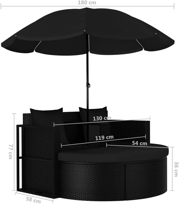 TEWTX7 Outdoor Poly Rattan Gartensofa 2-Sitzer mit Sonnenschirm Gartenmoebel Sonneninsel Rattansofa