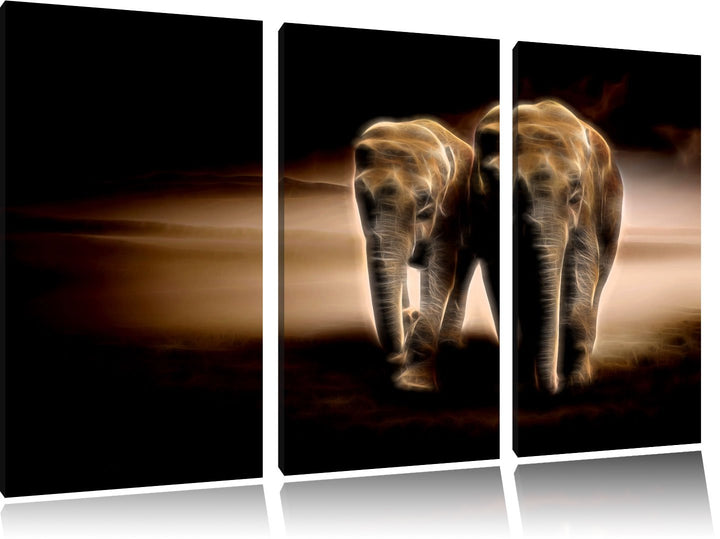 Dark Zwei stolze Elefanten in Steppe Spezial 3-Teiler Leinwandbild 120x80 Bild auf Leinwand, XXL rie