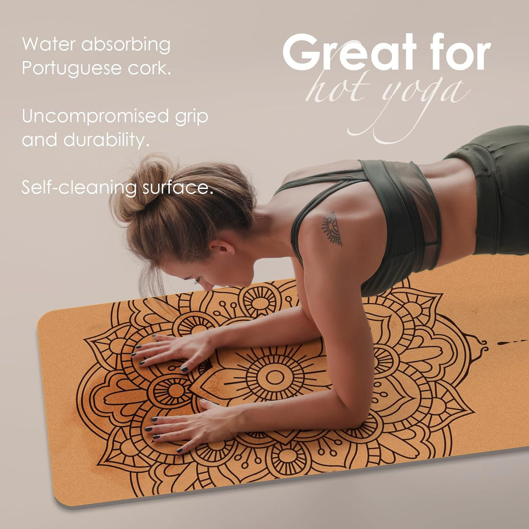 Yogamatte Kork – Rutschfeste Yoga Matte, Einzigartiges Design, Naturkautschuk TPE Gymnastikmatte, Tr