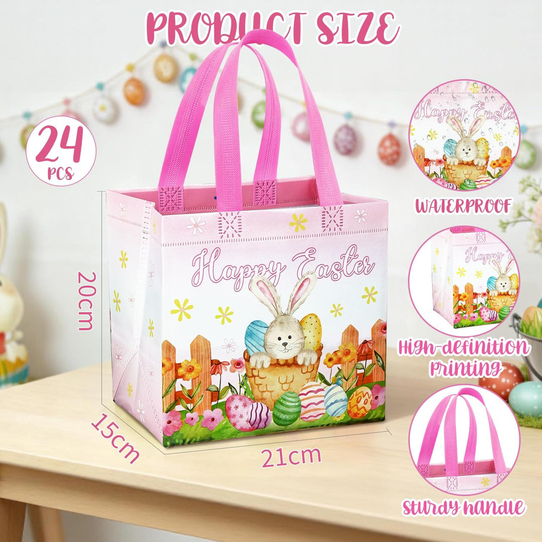 DECHISY 24 Stück Geschenktüten Ostern mit Griff, 21 x 15 x 20 cm, Kleine Wiederverwendbare Osterkorb