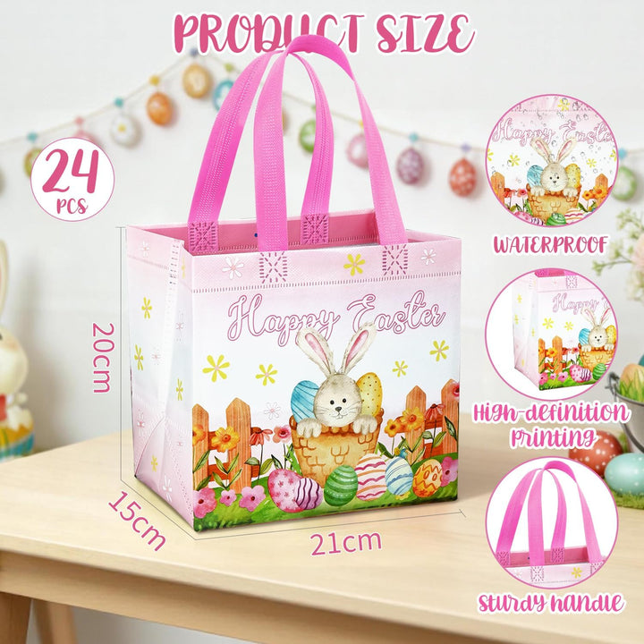 DECHISY 24 Stück Geschenktüten Ostern mit Griff, 21 x 15 x 20 cm, Kleine Wiederverwendbare Osterkorb