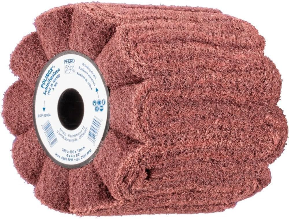 PFERD 44641202 POLINOX Schleifwalze PNG | 100 x 100 mm, Keilnut 19 mm, Korund A180 | für ansatzloses