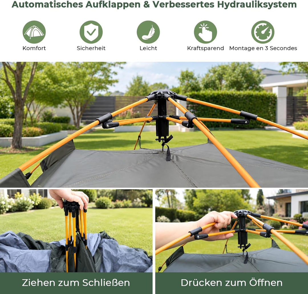 Pop Up Zelt 3-4 Personen, Automatisches Wurfzelt mit 3000mm Wasserdicht, Doppelwand Campingzelt für