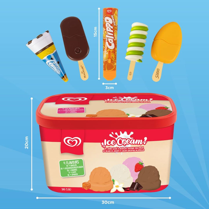 Langnese Grosser Eiscremebehälter &amp; Spielzeugs-Eiscreme-Set von Casdon | Spielzeug-Eisdiele - Rollen