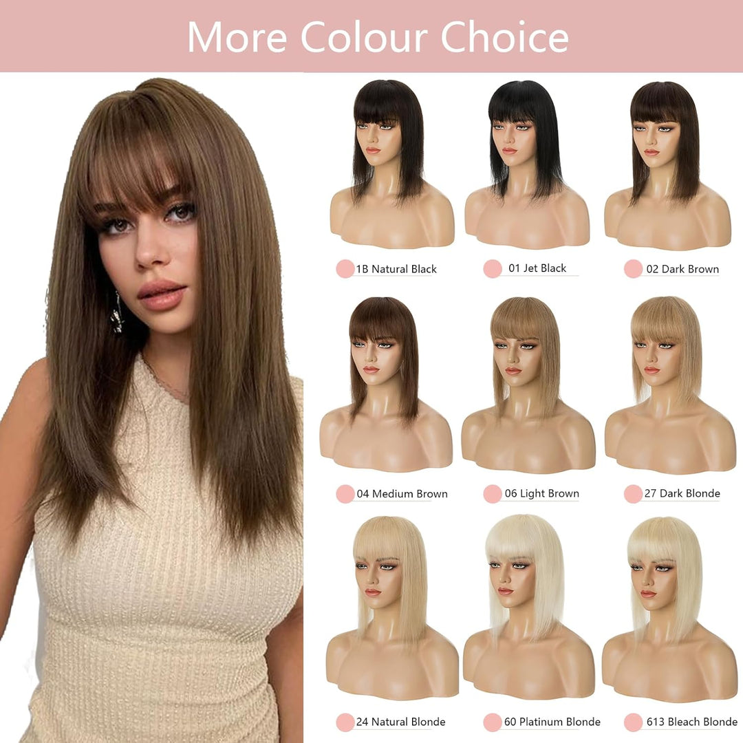 Haarteile Echthaar Clip in Extensions Echthaar Topper Extensions Echthaar mit Pony(11cm lang) Toupet