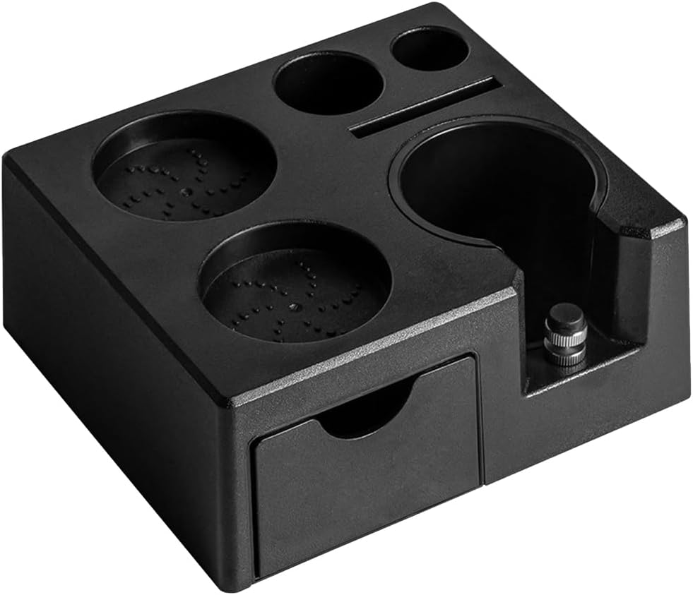 Tamperstation für Barista(51-58mm), Tamping Station aus ABS, Einstellbar Coffee Schwarz Tamper Stati