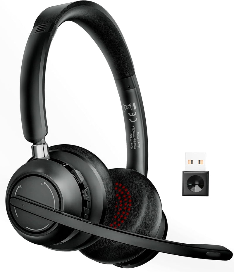 SUNITEC Bluetooth Headset mit Mikrofon: Noise Cancelling - USB Bluetooth Adapter - 45H Stunden Sprec