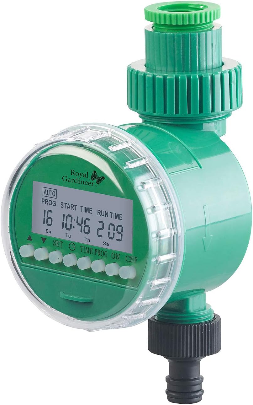 Royal Gardineer Wasser Zeitschaltuhr: Bewässerungs-Computer mit 16 Programm-Speicherplätzen und LCD-