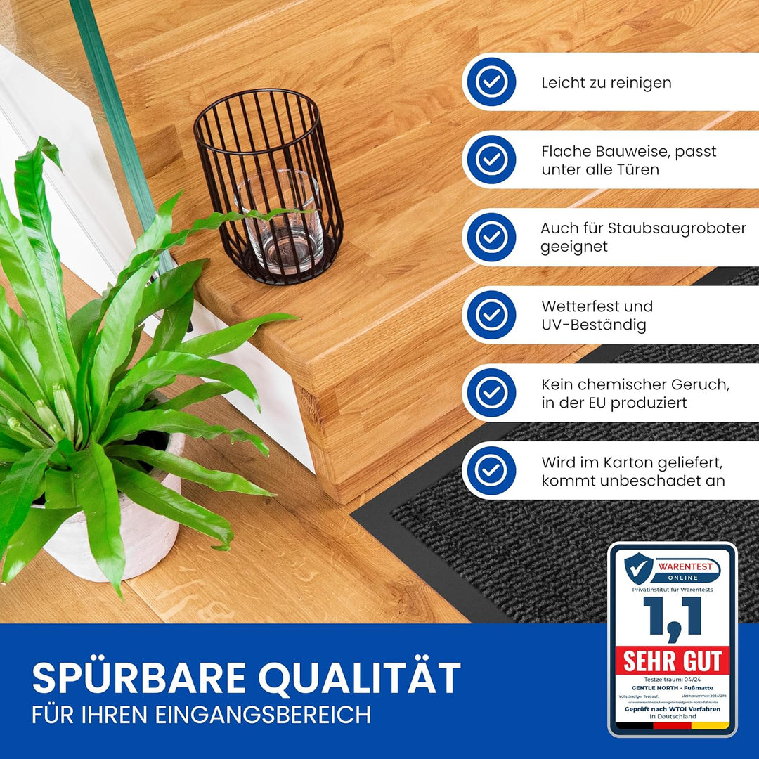 Gentle North Hochwertige Fussmatte blau schwarz 90x150cm gross für Innen & Aussen - Schmutzfangmatte